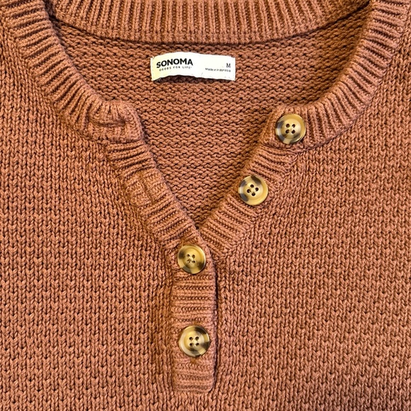 Sonoma Knit Sweater Women's Medium Brown Henley Earthy Clean Girl Cabin Rory - Picture 2 of 8